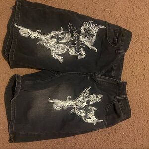 Route 66 camo Men's Jeans with SHEIN White and black Graphics jorts